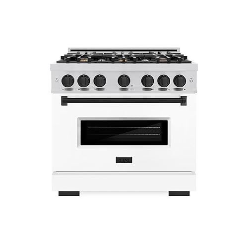ZLINE Autograph Edition 36 in. 5.2 cu. ft. Classic Gas Range with 6 Burner Cooktop and Convection Gas Oven in Stainless Steel with White Matte Door and Matte Black Accents (CGRZ-WM-36-MB)