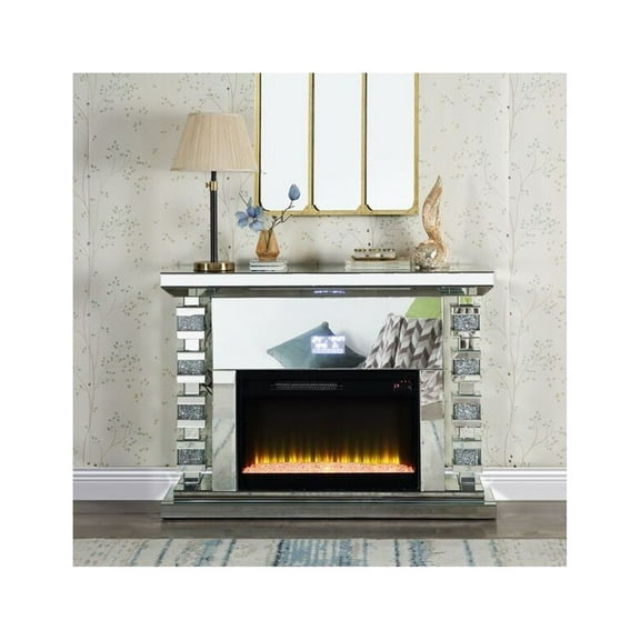 ACME Noralie Fireplace w/Bluetooth, Mirrored & Faux Diamonds