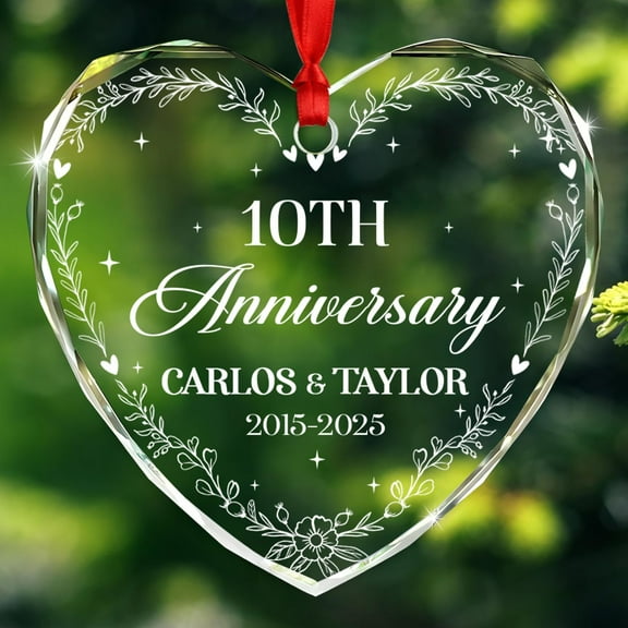 Personalized Names & Year 10th Anniversary Glass Ornament Gift for Mr & Mrs Marriage Together, 10th Wedding Anniversary Christmas Ornaments 2025, Custom 10th Xmas Together Ornament for Husband Wife