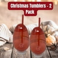 thumbnail image 2 of Light Up Christmas Bulb Tumbler Cup  2-Pack –Holiday Drinkware with Straw & Lid, Reusable Plastic Christmas Party Cups + BONUS LaPrima Morceau Bonbon, 2 of 6
