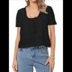 thumbnail image 1 of Blusa de Encaje con Lazo Frontal para Mujer, Transparente, de Corta, Cuello Redondo, Botones, Estilo Bohemio, con Volantes, Estilo Y2K Negro S, 1 of 8
