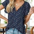 thumbnail image 5 of Weardear Women's Pleated Tunic Short Tshirt V Neck Casual Loose Short Sleeve Flower Blouse Summer Shirt Tops, 5 of 6