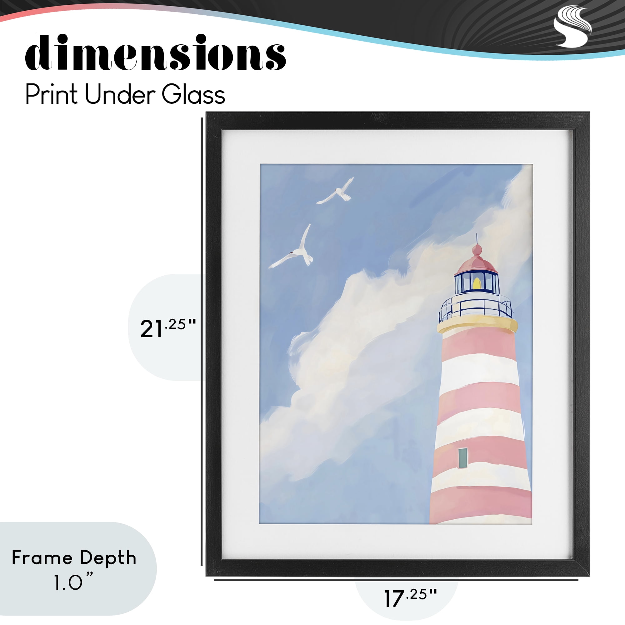 Stupell Industries Striped Lighthouse with Seagulls Black Framed Print Under Glass, design by The Prints Vibe