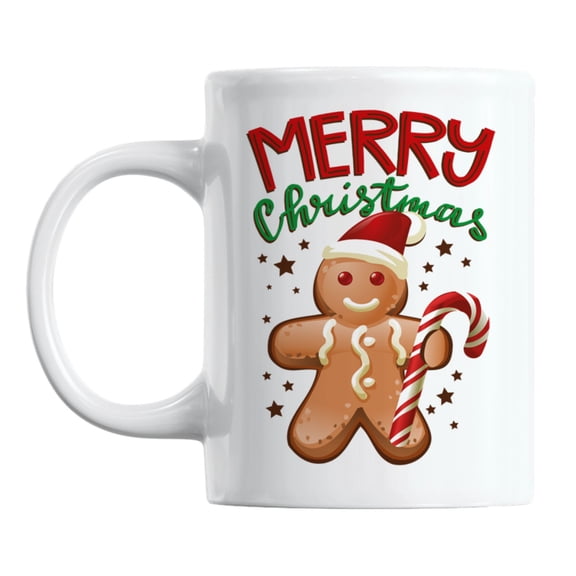 Merry Christmas feat. a Cute Gingerbread White Ceramic Coffee & Tea Mug (11oz)