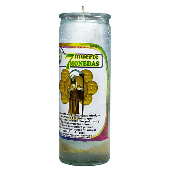 Veladora Gel Santa Muerte 7 Monedas Prosperidad Negocios
