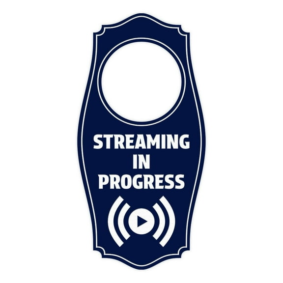 Streaming In Progress Door Hanger | House or Business Door Sign - Navy Blue, 4" x 8"