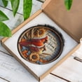 thumbnail image 5 of Cardinal Pair Autumn Leaves Calling Suncatcher Stained Glass Style UV Printed Glass Memorial Bird Lover Gift Round, 5 of 8