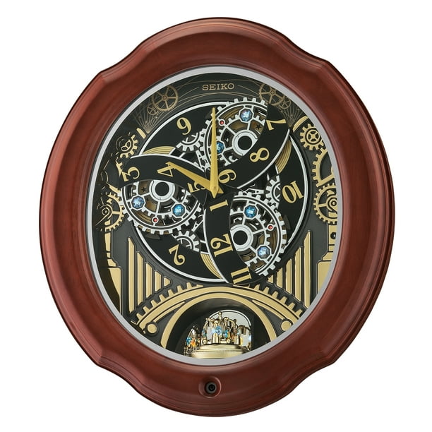 Seiko Pipes and Chimes Melodies In Motion, Brown Wood Frame Traditional  Classic Music Rotating Pendulum Crystals QXM392BRH 