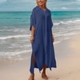 thumbnail image 6 of TARIENDY Cover Ups for Swimwear Women Cotton Button Down Maxi Shirts Dress Lightweight Bikini Bathing Suit Cover Up Loose Beach Coverups Navy Free Size, 6 of 10