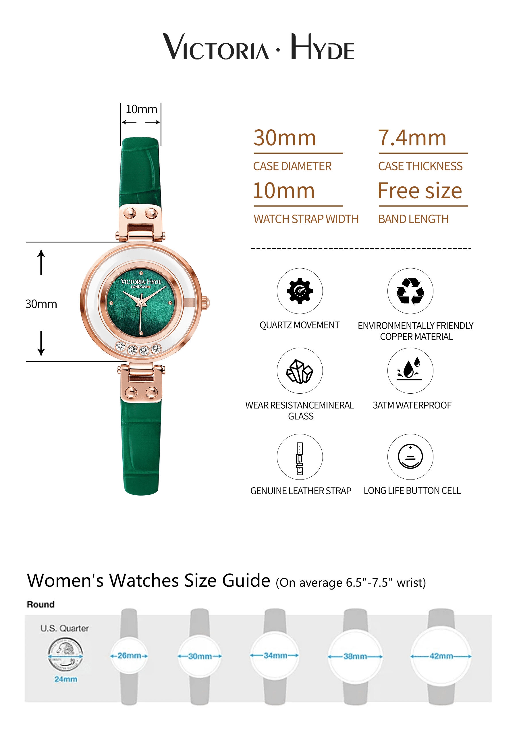 Victoria Hyde Women's Fashion Watch, 30mm Mother-of-pearl dial 4 Crystals