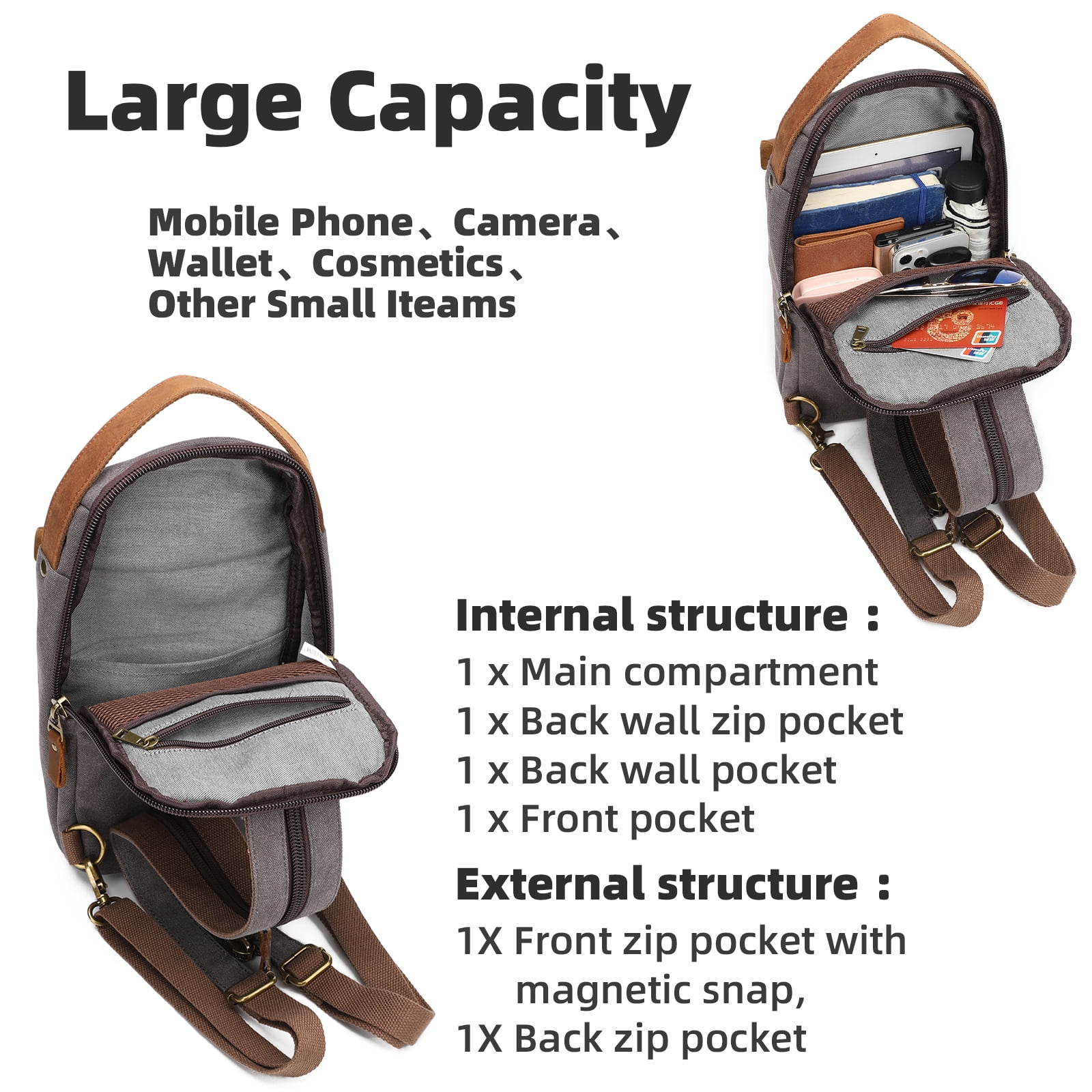 KL928 Canvas Sling Bag Crossbody Backpack Shoulder Casual Rucksack for Men Women