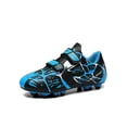 thumbnail image 3 of MAWCLOS Chaussures de Soccer pour Filles et Garçons à Bout Rond Crampons de Soccer à Bande Auto-Agrippante Espadrilles de Sport Légères à Tige Basse Chaussures de Course de Sport FG Crampons Bleu 2.5Y, 3 of 9