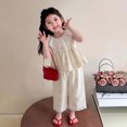 thumbnail image 5 of Amidoa Girls Summer 2 Piece Outfits Cotton Cute Sleeveless Tops Tops and Casual Pants Kids Clothing Set Beige Size Beige Size 8, 5 of 5