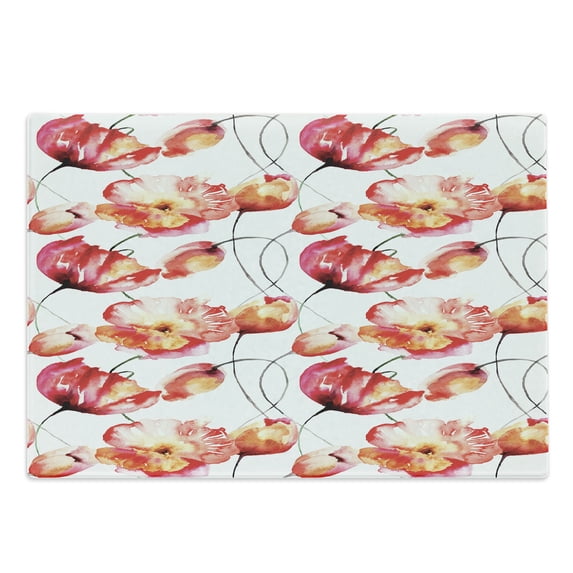 Watercolor Flower Cutting Board, Shaded Large Poppy and Tulip Flower Painting Spring Blooms Season, Decorative Tempered Glass Cutting and Serving Board, Large Size, Red White Orange, by Ambesonne