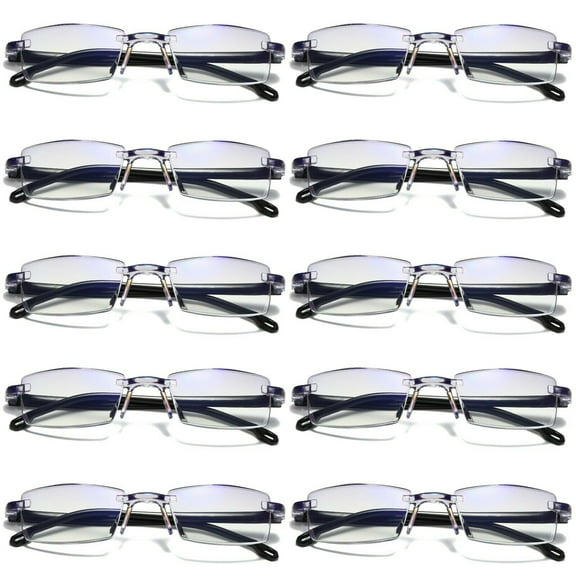 10 Pairs Mens Rectangular Rimless Blue Light Blocking Reading Glasses Unisex Readers  1.00