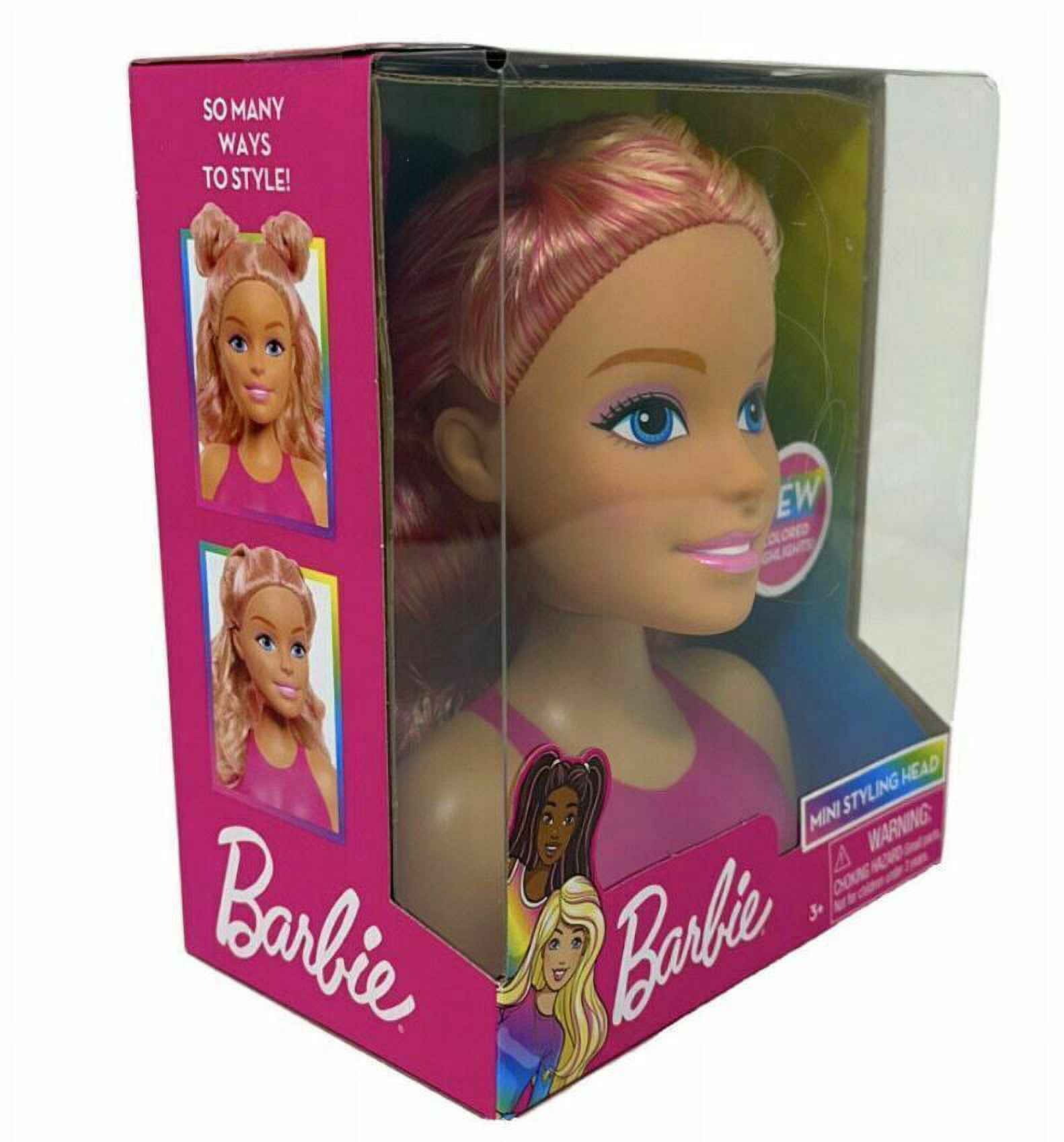 Barbie Mini Styling Head with Pink Color Highlights & Hair Brush ages 3+