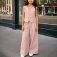 thumbnail image 2 of LEKWK Girls 2-Piece formal Suit Set Sleeveless V-Neck Button-Down Vest with Pockets Wide Leg Pant Outfit Little Kid Elegant Party Performance Wear Suit, 2 of 7