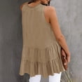 thumbnail image 3 of Camiseta sin mangas para mujer, cuello redondo, dobladillo con volantes, tipo suelto, Color puro, Top de verano para uso diario, 3 of 6