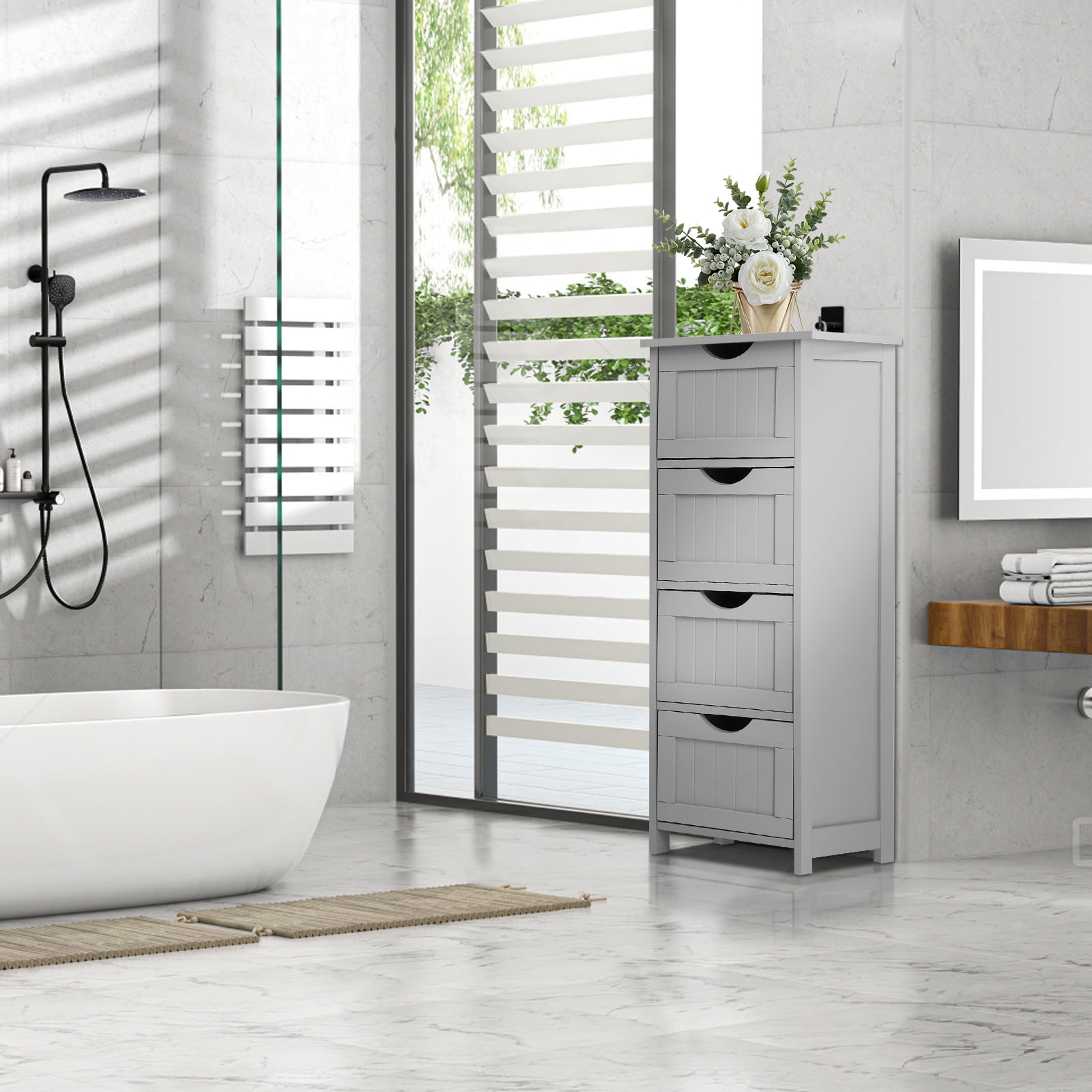VINGLI Bathroom Cabinet 4 Drawers Storage Organizer Freestanding Bathroom Floor Cabinet Side Corner Storage for Bathroom Living Room Kitchen Office Grey 12" X 12" X 32"