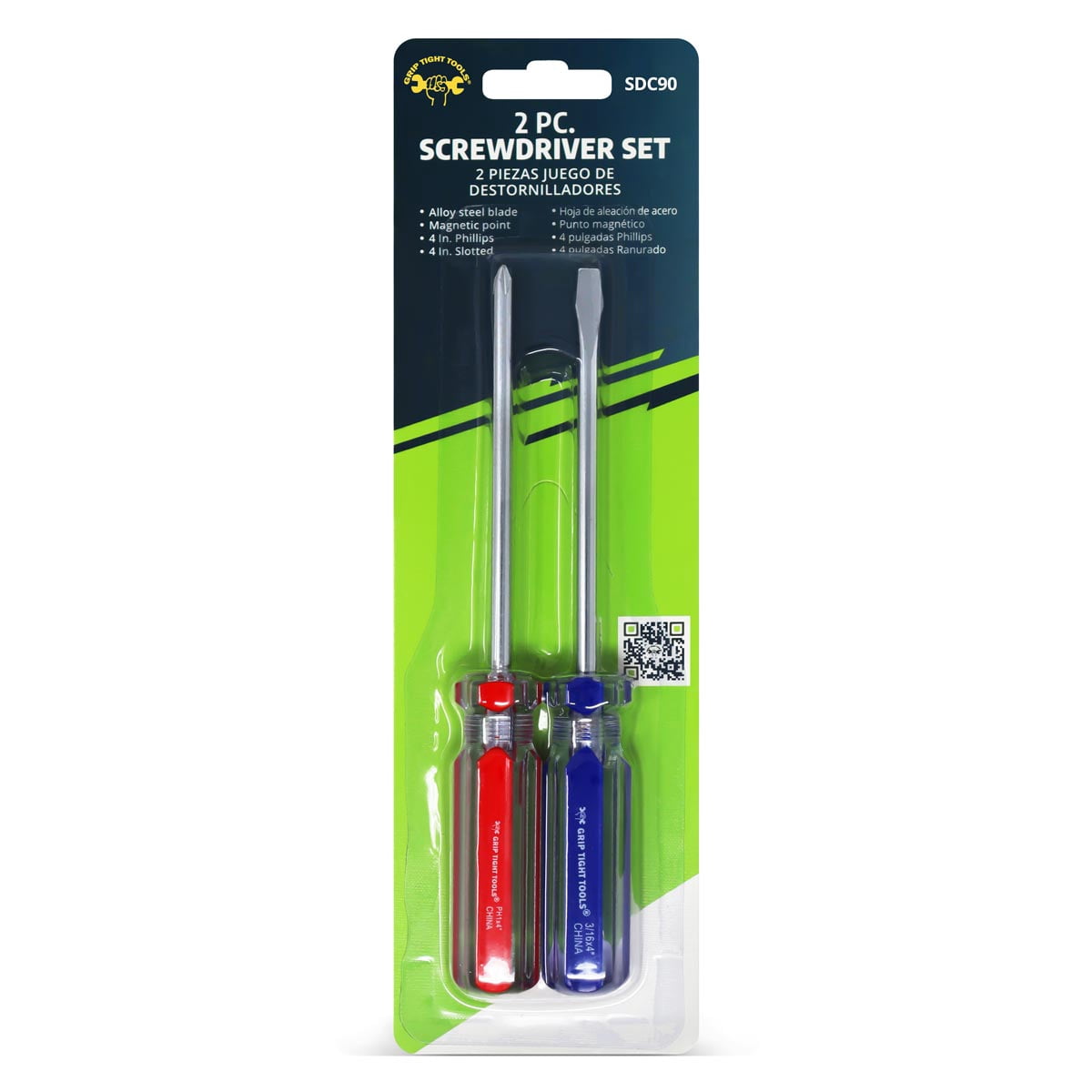 2 PC. 4" Screwdriver Set - Phillips #1 & 3/16" Slotted
