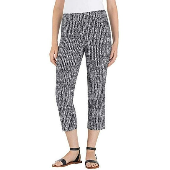 Hilary Radley Women's Slim Leg Pull On Geometric Pant Black-White Size S