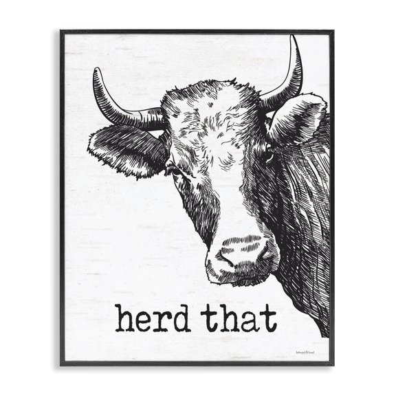 Stupell Industries Rustic Lodge Herd That Phrase Rustic Longhorn Cattle Portrait Black Framed Giclee Art, 11 x 14, by Lettered and Lined