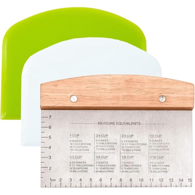 Practical Set Cyenie 1* Noodle Cutter, 304 Stainless Rice Flour Scraper with Scale Baking Scraper Multi Functional Dough Cutter Non Stick and Anti Stick Tool Wooden Handle Feels Comfortable