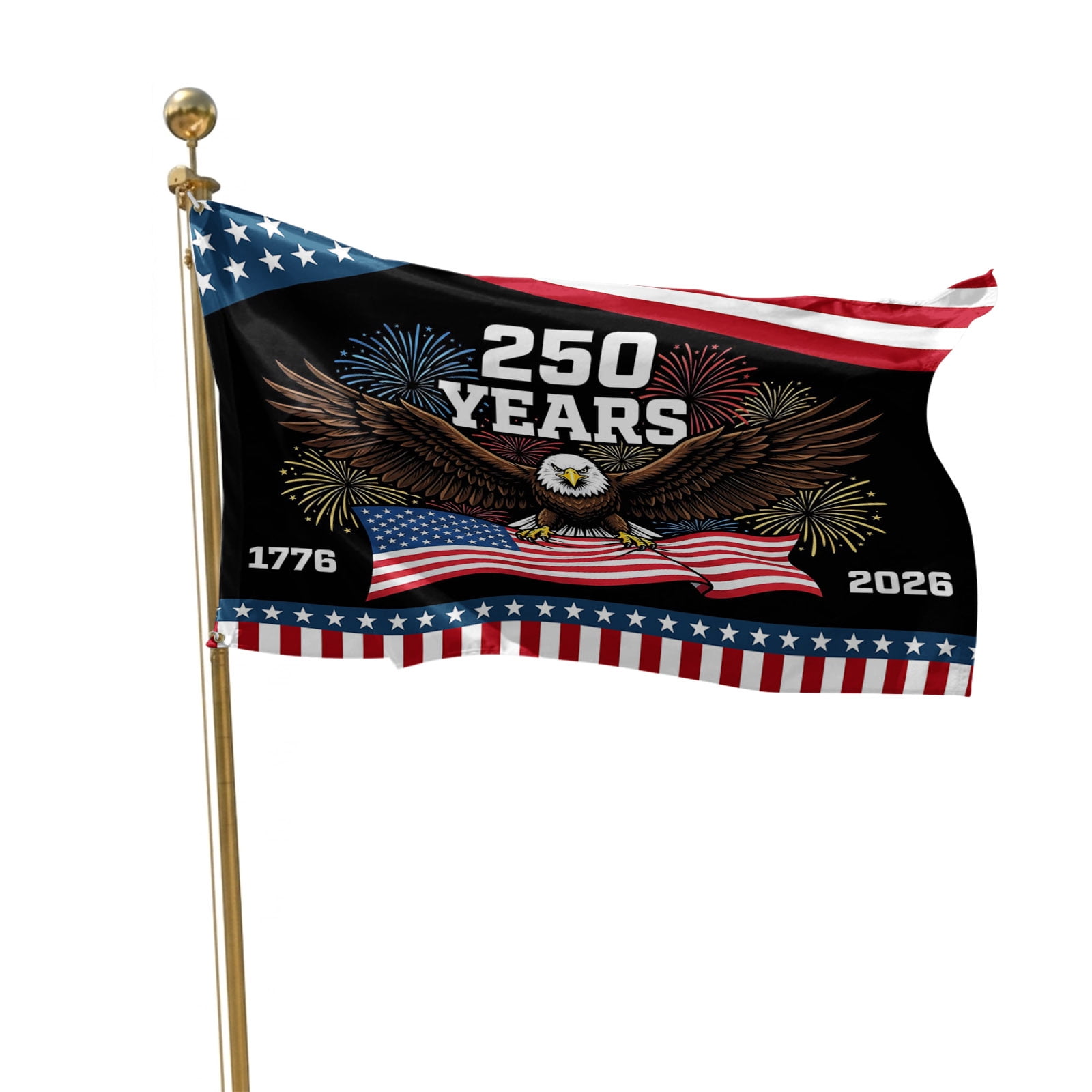 4th of July Flags for Outside 3x5 ft Years Outdoor Flags Double Sided Grommets House Banner Patriotic USA Flag Eagle Fireworks Patio Yard Flag for Outdoor Party Porch Independence Day Decor
