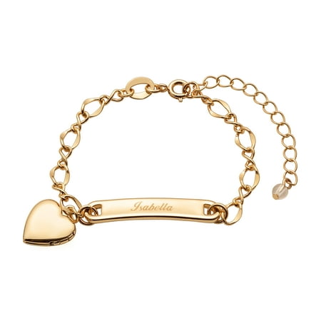 Personalized Gold-Tone Girls' Heart Charm Name Bracelet, 6"+2" Ext