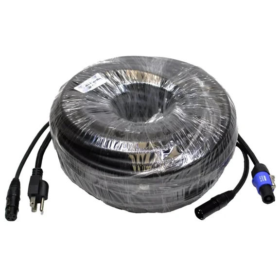 LASE 100 Ft (30.48M) Siamese PowerCon AC & XLR Audio Cable for Power Speakers