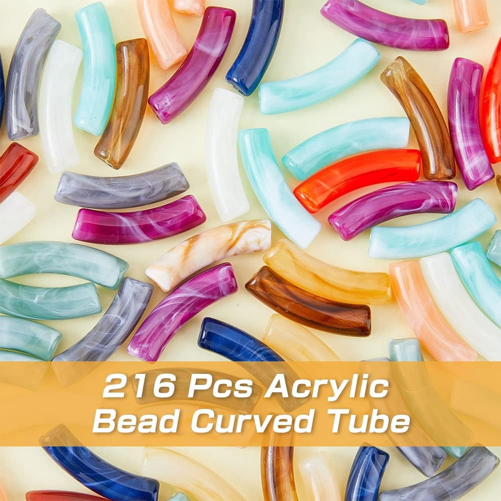 1bag Curved Chunky Bracelet Making Kit Including Imitation Acrylic Curved Tube Beads Elastic Thread Mixed color Beads: 216pcs/bag