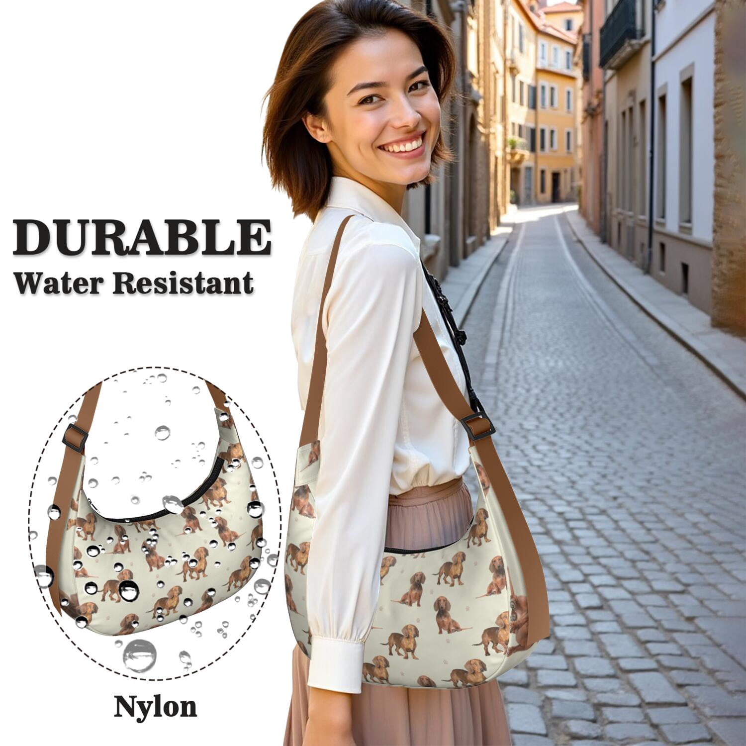 Crossbody Handbag for Women – Large Capacity with Organization, Water-Resistant Nylon, Dog, Funny, Watercolor, Dog and nature artwork Style Lightweight Bag