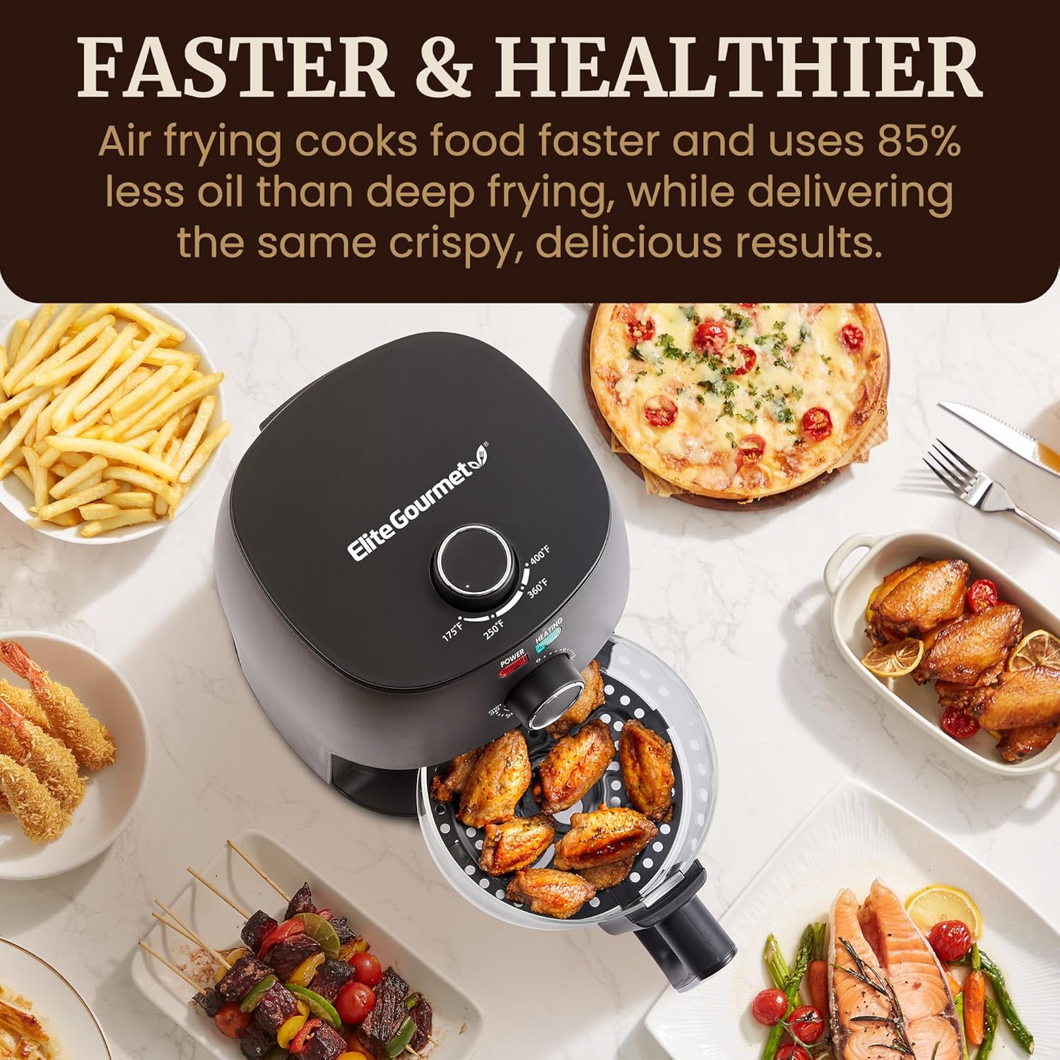 Elite Gourmet Glass Air Fryer, 2.4 Qt Compact Size for 1–2 People