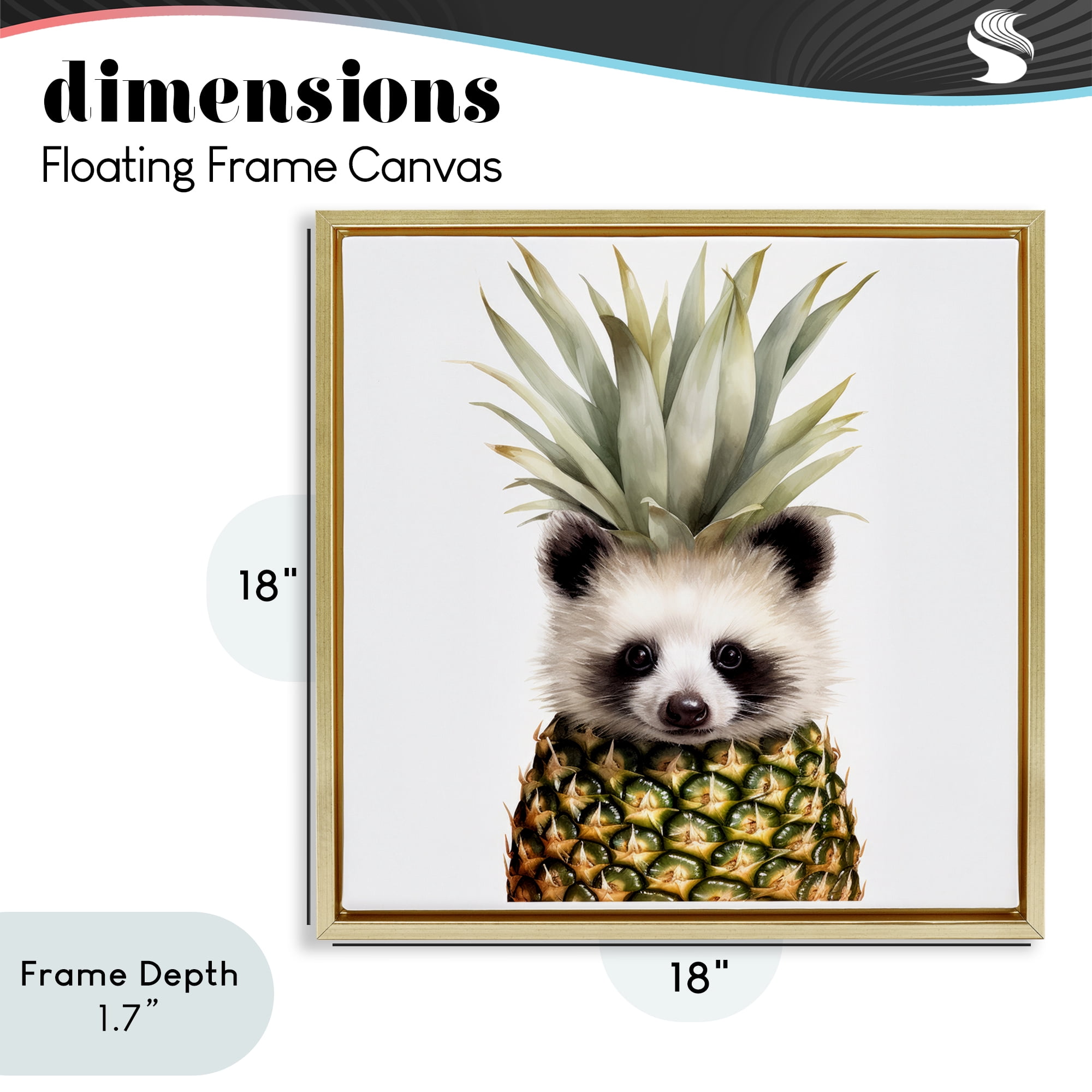 Stupell Industries Pineapple Panda Cub Gold Framed Floater Canvas Wall Art, design by Lazar Studio