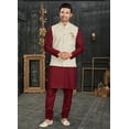 thumbnail image 3 of Classic Maroon, Traditional Cotton Kurta Pajama Set with Elegant Jacket, 3 of 9