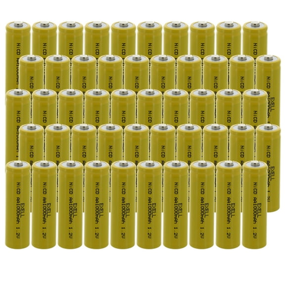 50x Exell AA 1.2V 1000mAh NiCD Button Top Rechargeable Batteries for Lawn Lamps