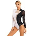 thumbnail image 5 of Aiihoo Women's Rhinestone Ice Figure Skating Dance Dress Mesh Patchwork Ballet Gymnastics Leotard Black&White XXL, 5 of 7