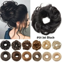 Benehair Messy Bun 100% Human Hair Pieces Extensions Scrunchies Updo Chignons Remy Hair Elastic Band Black Wavy Curly Soft US