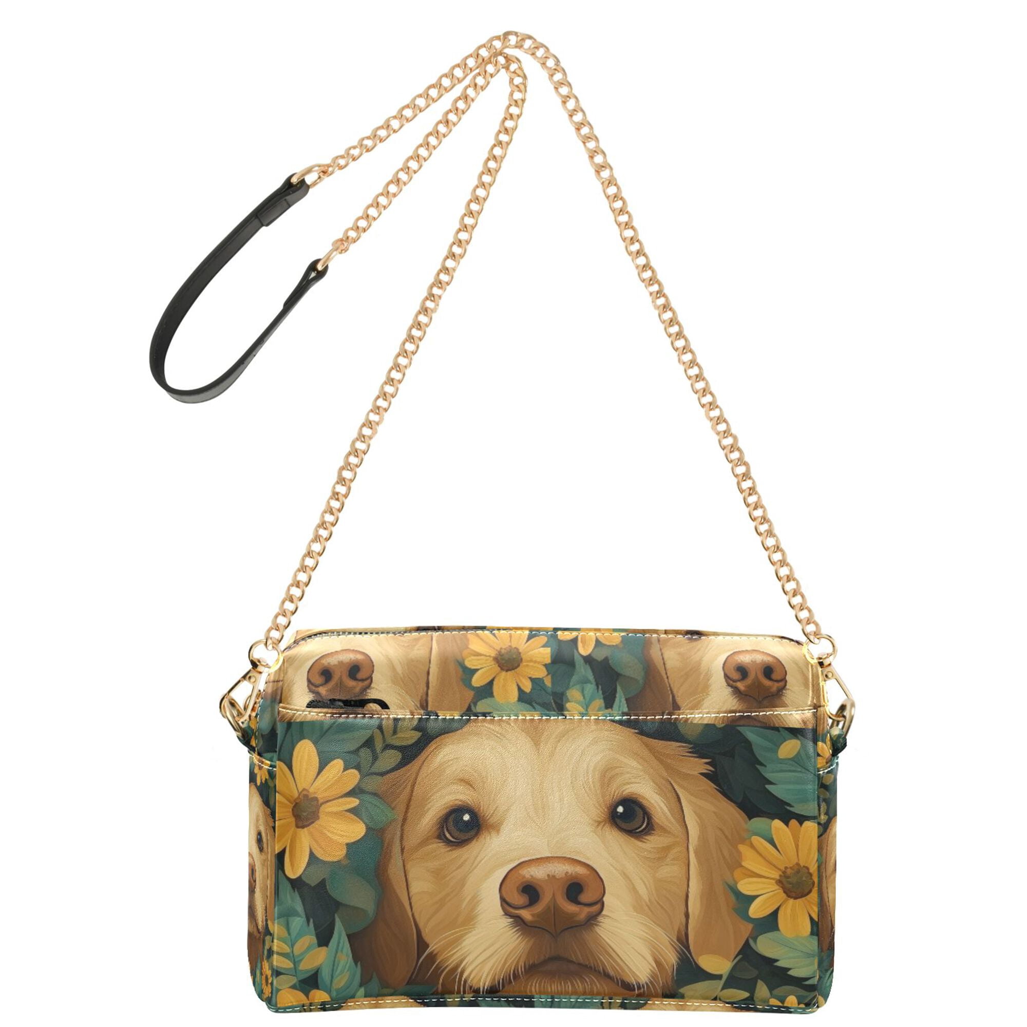 FORMRS Women Crossbody Purse with Chain Strap Vegan Leather Shoulder Handbag, Flowers and Dog