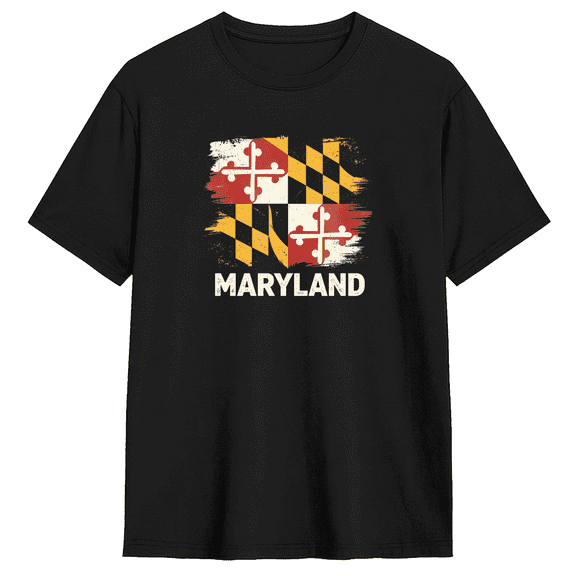 Maryland State Flag Art Retro Graphic Tee for Men and Women, Road Trip Fun Cotton Short Sleeves T-Shirt