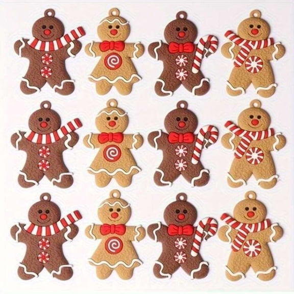 QISIWOLE Gingerbread Man Ornament Set of 12, Wooden Hanging Christmas Decoration, 3.2 in Wood Ornament Set, for Christmas Tree Wreath and Holiday Party Decor
