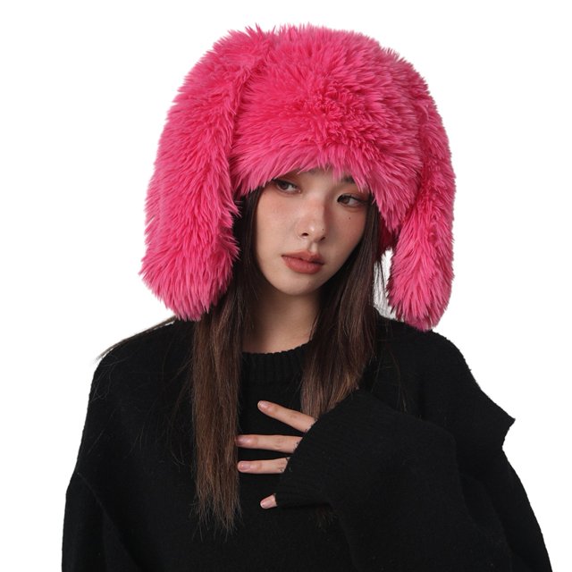 CSChome Ladies Hat Ladies' Long Rabbit Ear Hat - Fluffy Cozy Thick Plush Warm Windproof Hat