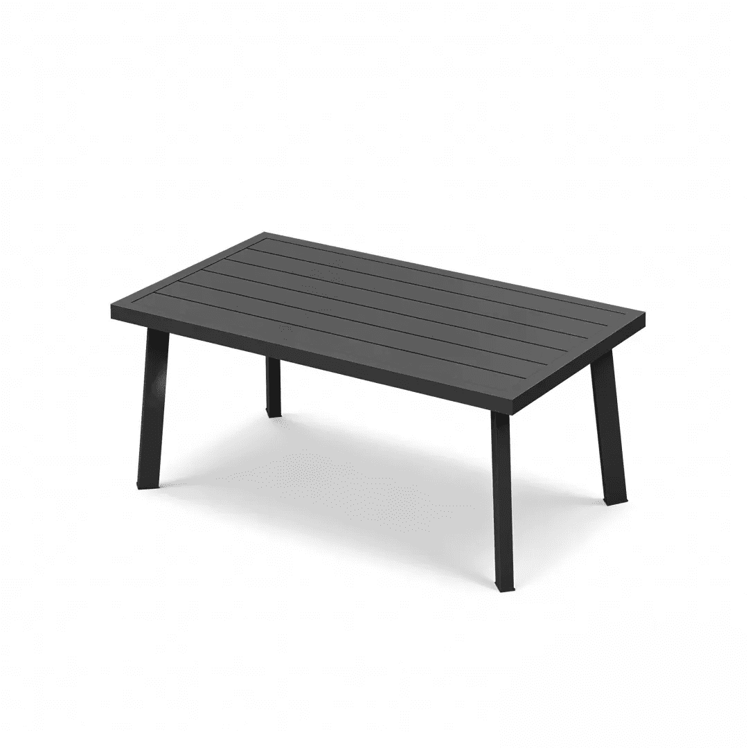 35 in Patio Rectangle Coffee Table with Wood Grain Texture, Black