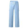 thumbnail image 2 of JTieacloth Casual Pants for Men Men's Fashion Solid Color Linen Casual Pants Breathable Cargo Pocket Loose Casual Wide Leg Pants Blue, 2 of 6