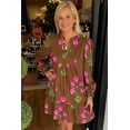 thumbnail image 3 of Women's Brown Floral Babydoll Tunic Dress – Casual Daily Wear with Ruffled Hem | S, 3 of 7