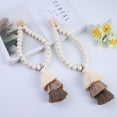 thumbnail image 3 of 2 Pieces Wood Beaded Curtain Tiebacks, Tassel Curtain Clasps, Magnetic Curtain Clasps, No Punch Decor Bohemian, Farmhouse Style, Home Office, Nursery Decoration, 3 of 6