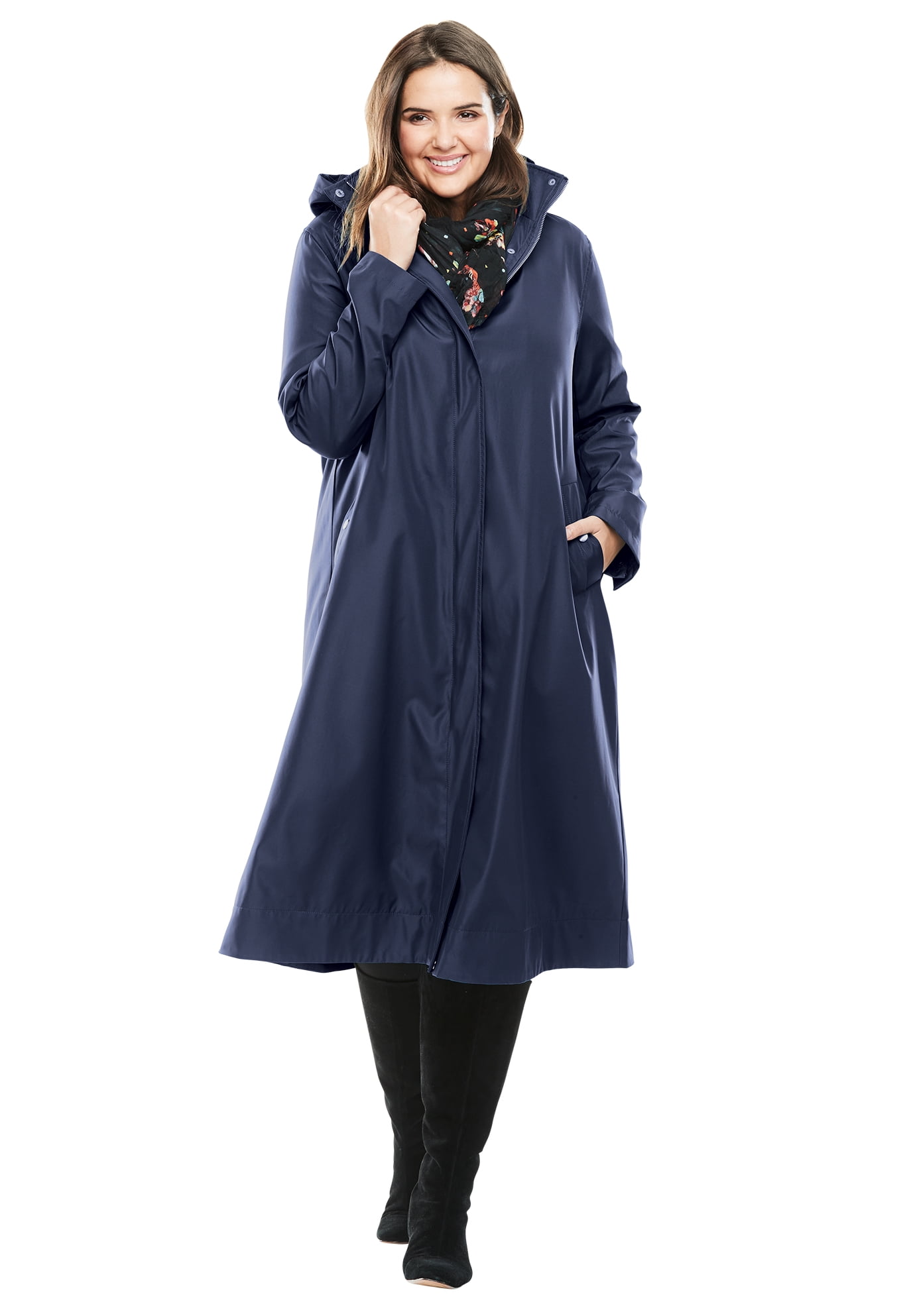 Women Light Weight Hooded Long Waxed Rain Mac Coat Waterproof Cape Jacket plus