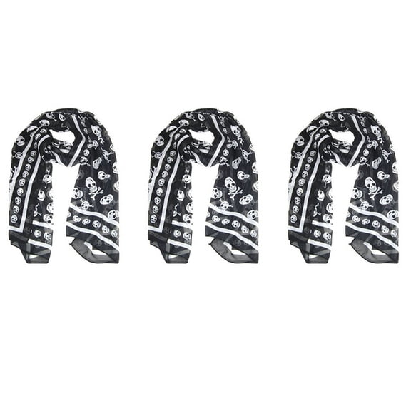 3X Black Chiffon Silk Feeling Skull Print Fashion Long Scarf Shawl Scaf Wrap for Women   Keyring