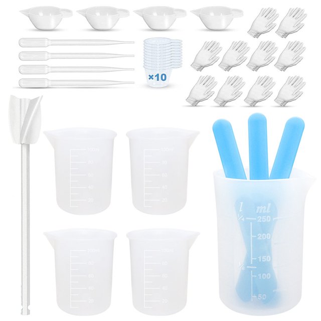 Silicone Resin Measuring Cups Tool Kit DIY Creativity Epoxy Mixer Set Reusable Resin Color Cups with Clear Scale Mixing Tool Kit for Resin Molds Jewelry Making