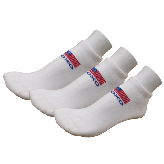Couver Running Athletic Crew Socks Cotton Terry Cushion sole, Low Cut, White with USA Flag, Large, 3 Pairs